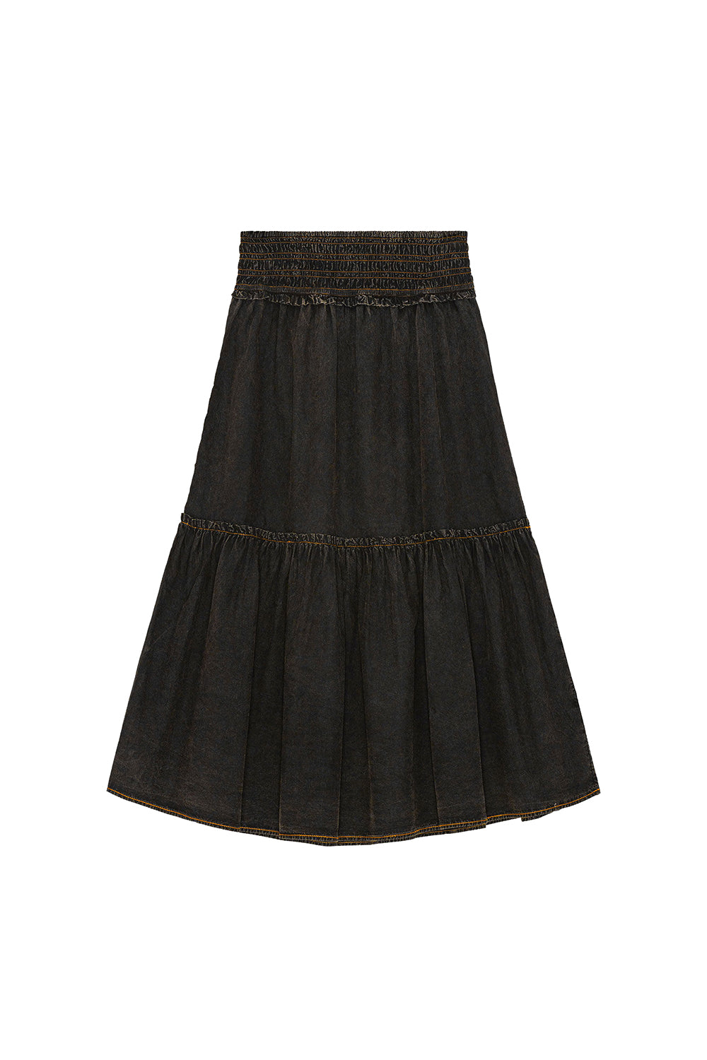 Garment Dyed Cotton Smock Maxi Skirt in Black
