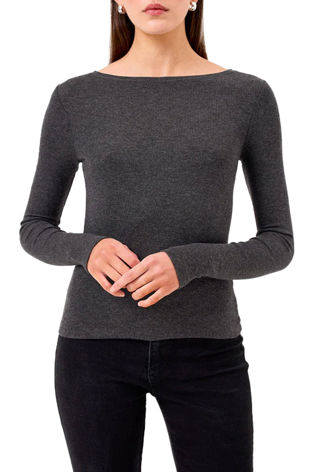 Yvonne Bateau Top in Charcoal Heather