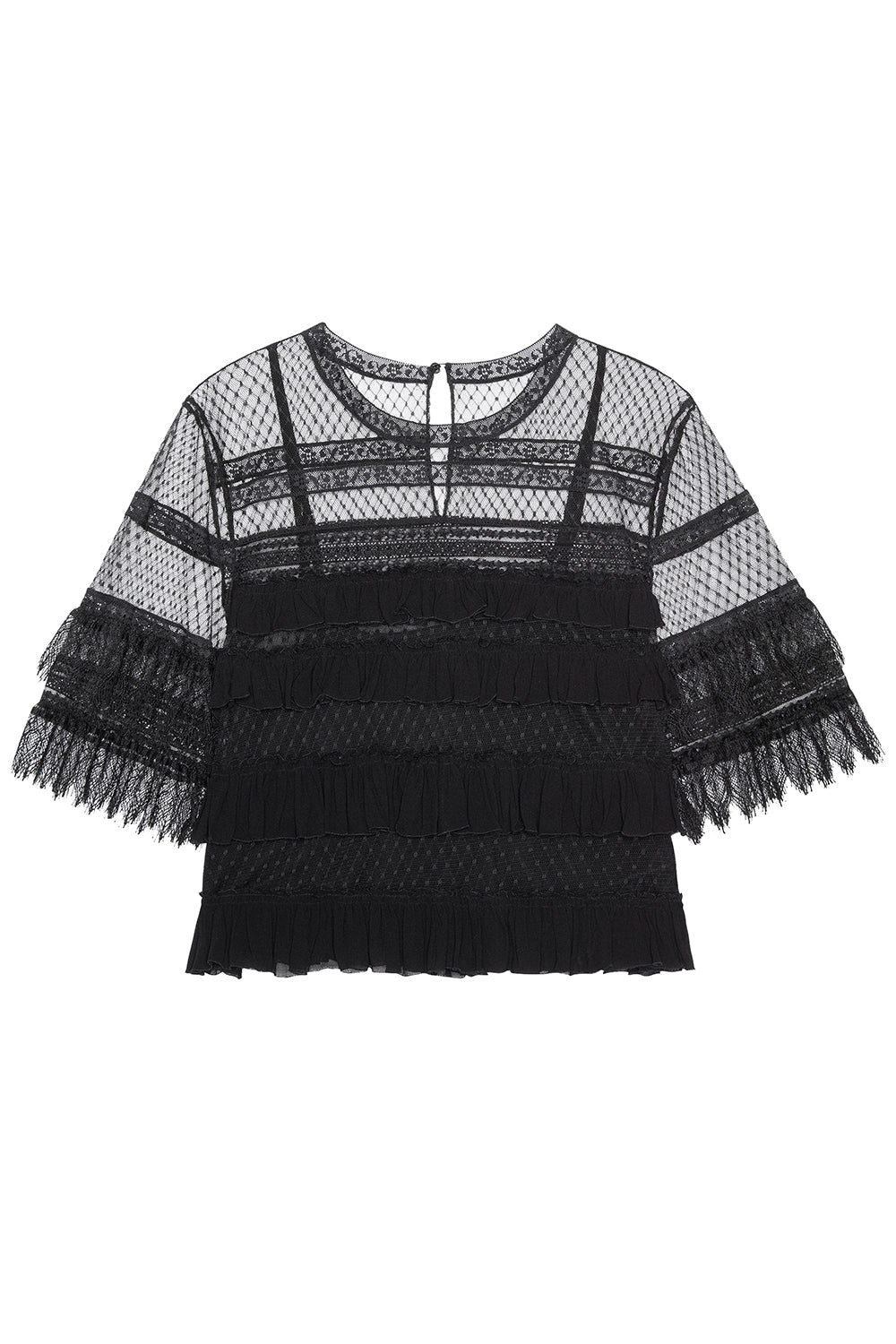 The Winter Mesh Flounce Top in Black