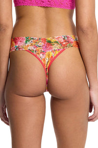 Signature Lace Printed Low Rise Thong in Floramania Pink