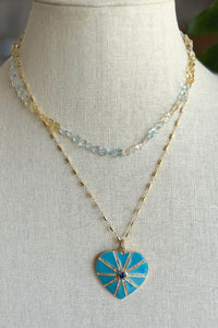 Necklace of faceted aquamarines with gold filled elements