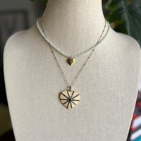 Necklace of faceted amazonite with gold vermeil and pave diamond pendant