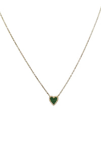 14K Yellow Gold Diamond Border Small Malachite Heart