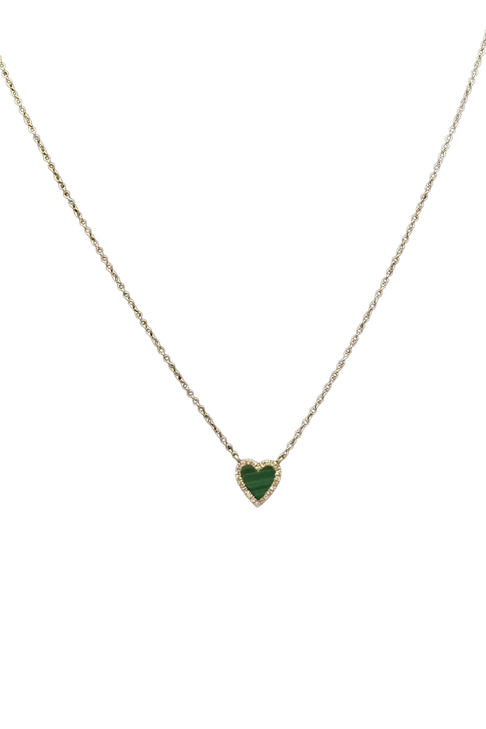 14K Yellow Gold Diamond Border Small Malachite Heart