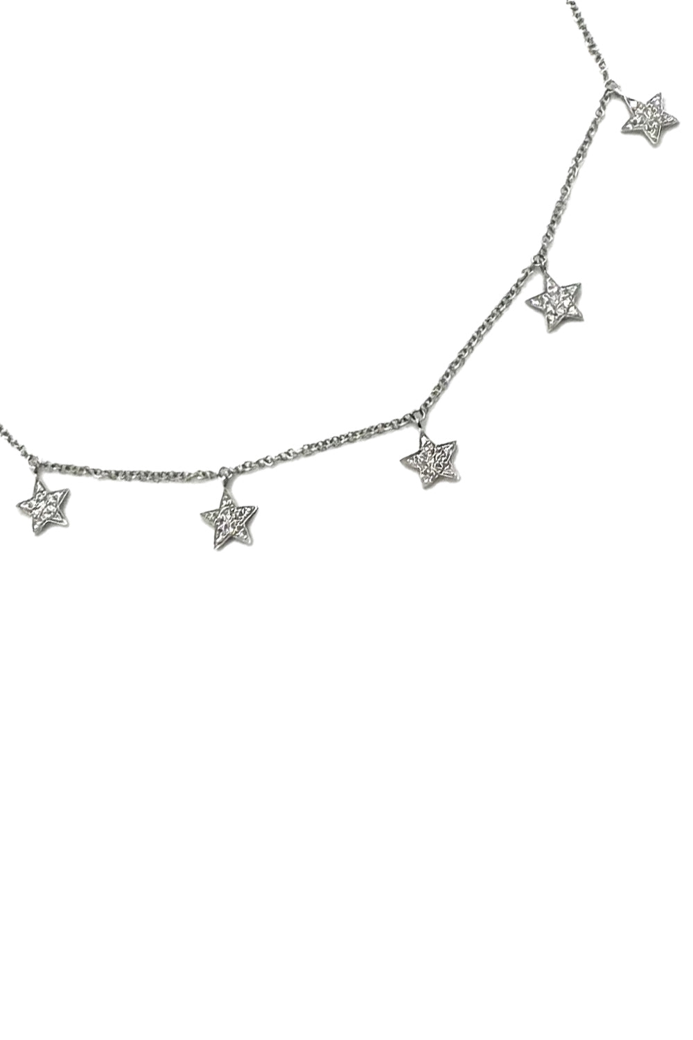 14K White Gold .14CT Diamond 5 Star Necklace