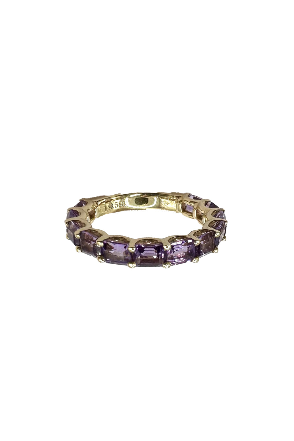 14K Yellow Gold Baguette Amethyst Band Size 6