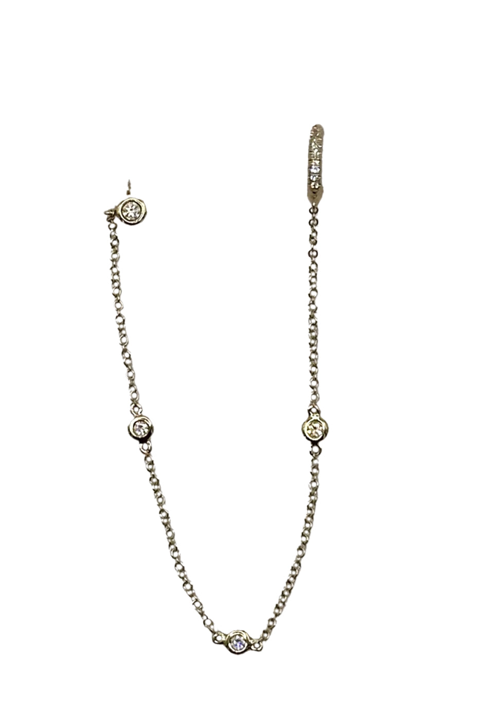 14K Yellow Gold Diamond Bezel Chain Stud with Pave Diamond Ear Cuff