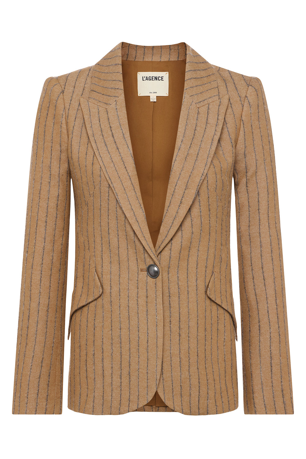 Chamberlain Pinstriped Blazer in Tan Charcoal Stripe