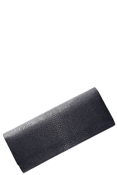 Flat Clutch with Tabs in Black Puffy Woven