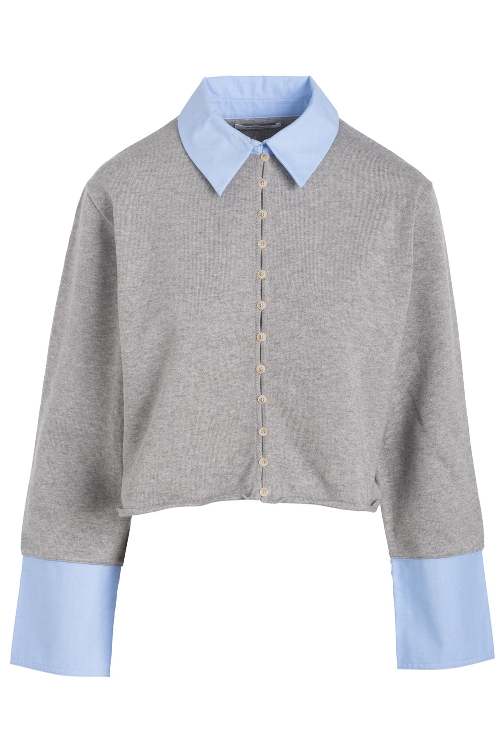 Cotton Cashmere Mixed Media Button Down in Cement