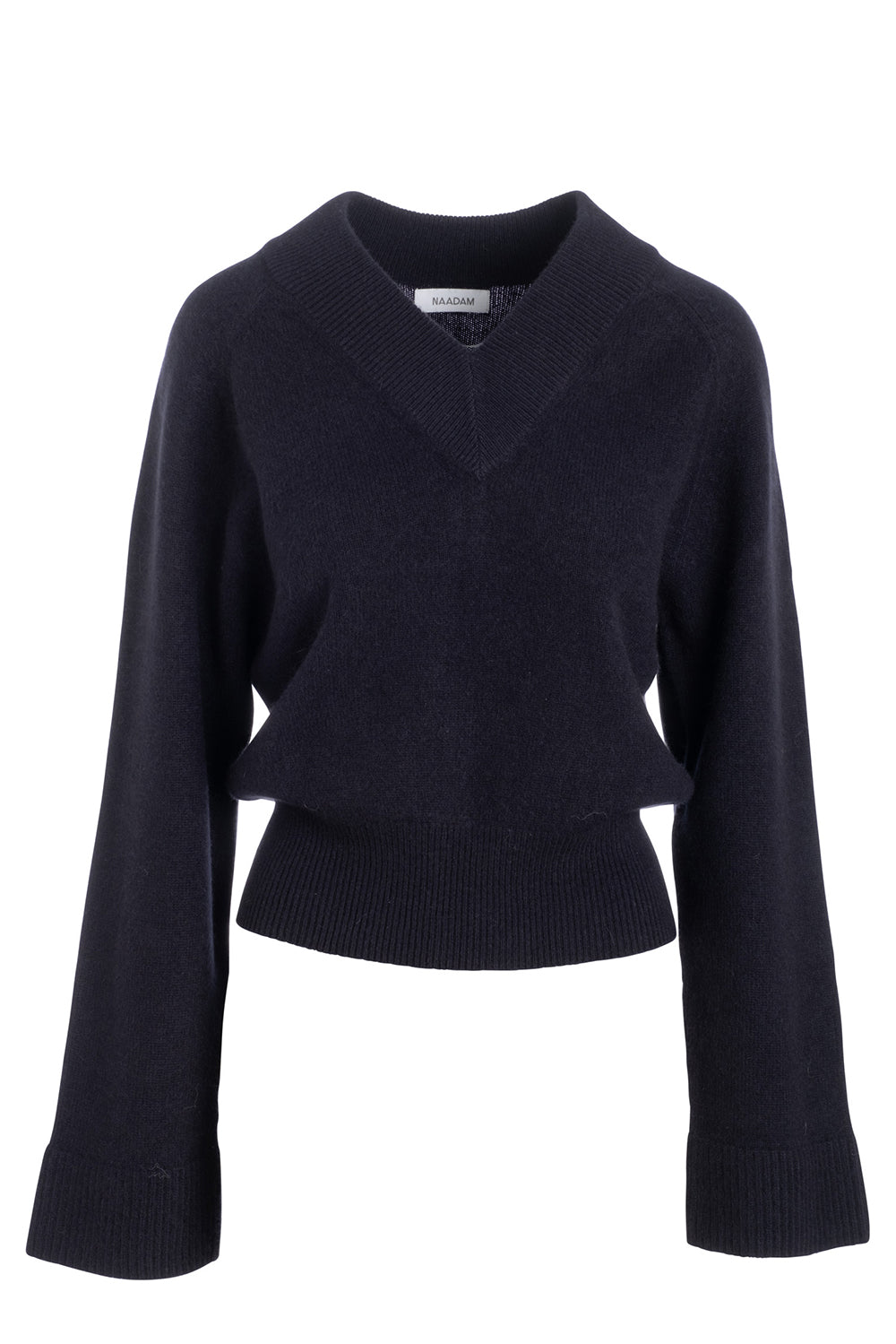 Premium Cashmere Raglan V Neck in Navy