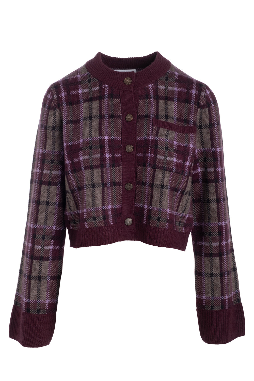 Luxe Plaid Jacquard Cardigan in Purple Combo