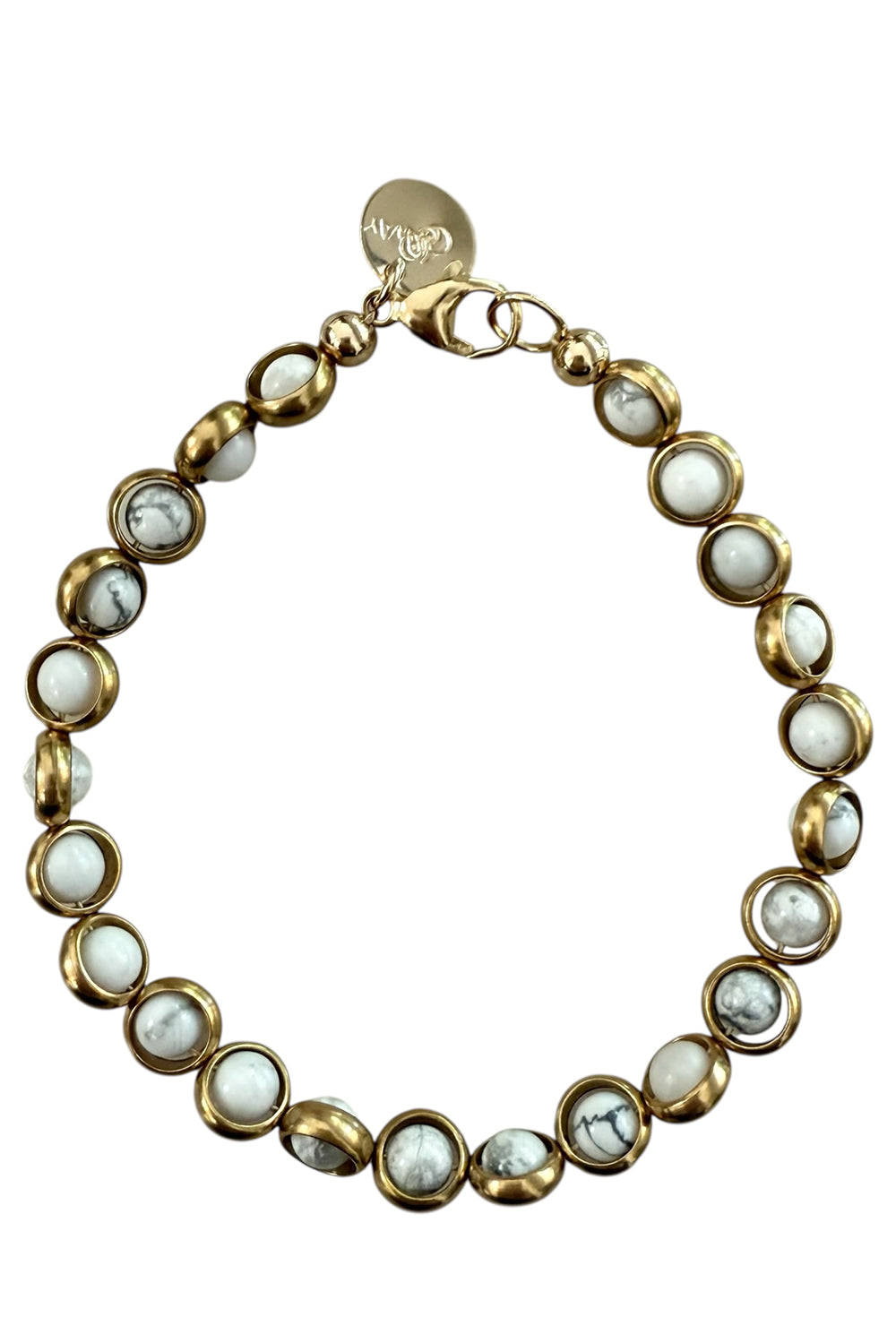 Gemstone Bracelet with Antique Gold Rings in White Turquoise