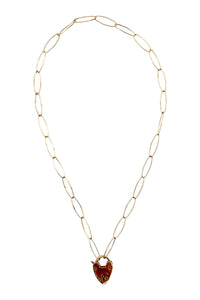Necklace of gold-filled oval chain and padlock heart clasp