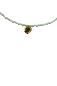 Necklace of faceted amazonite with gold vermeil and pave diamond pendant