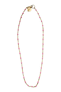 Necklace of Tiny Hot Pink Enamel on Gold Filled Chain