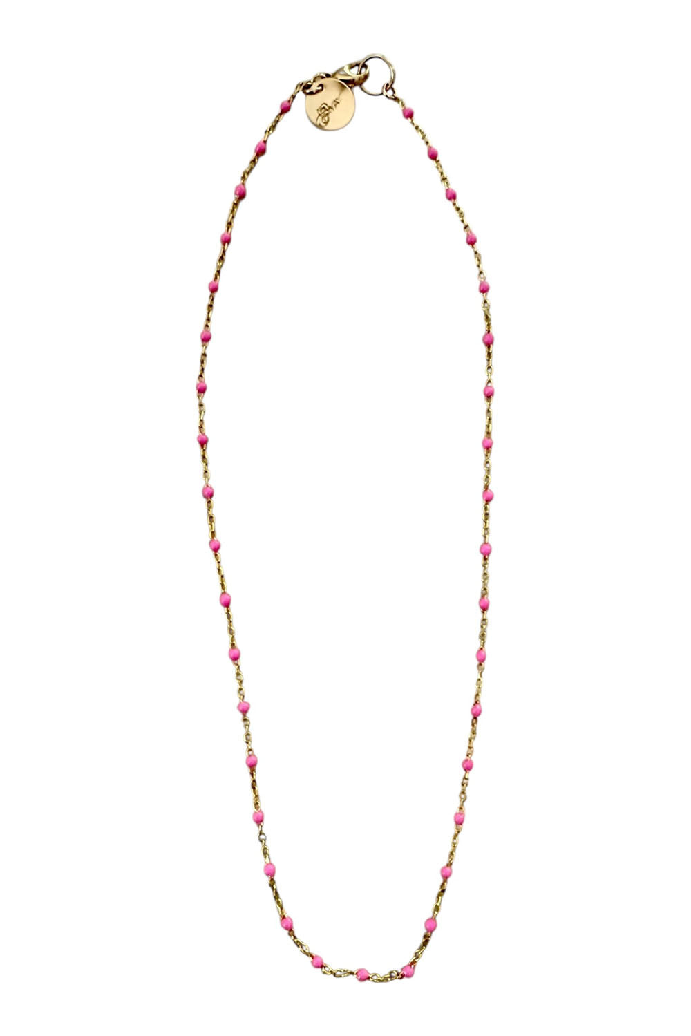 Necklace of Tiny Hot Pink Enamel on Gold Filled Chain