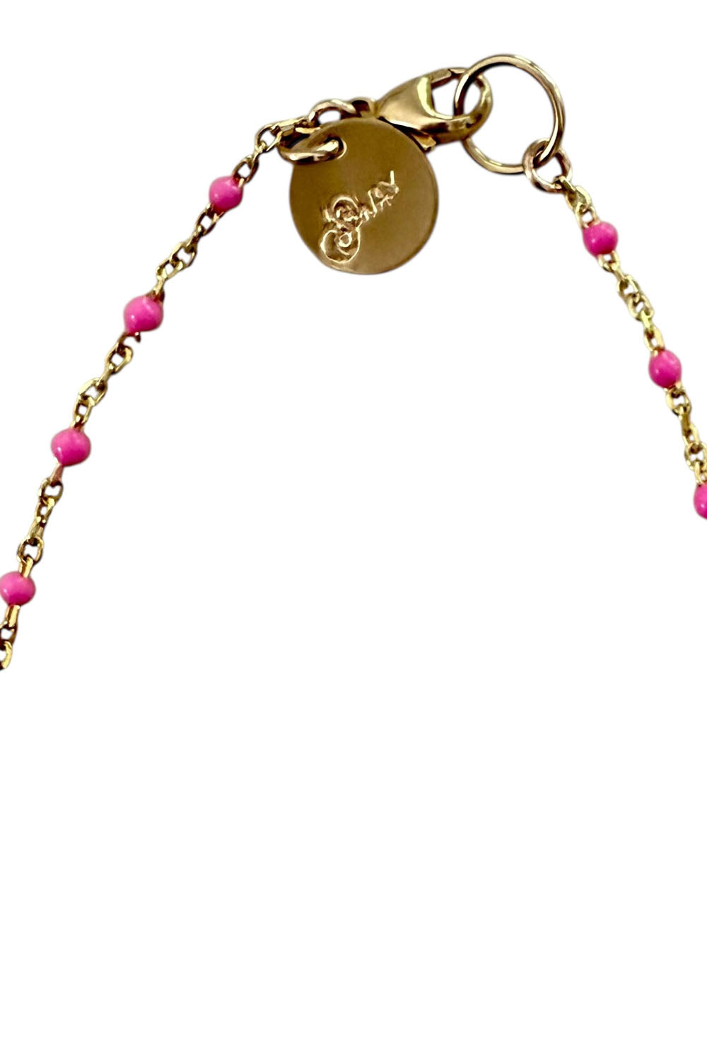 Necklace of Tiny Hot Pink Enamel on Gold Filled Chain