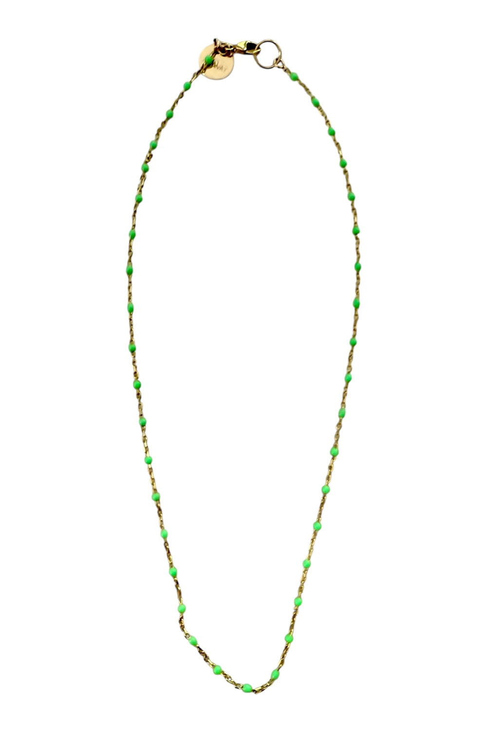 Necklace of Tiny Green Enamel on Gold Filled Chain Regular