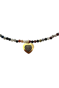 Faceted Multi-gemstone necklace with gold vermeil and pave diamond heart pendant