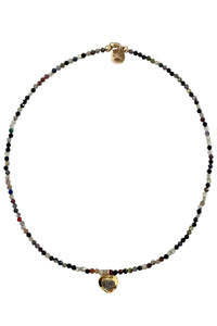 Faceted Multi-gemstone necklace with gold vermeil and pave diamond heart pendant