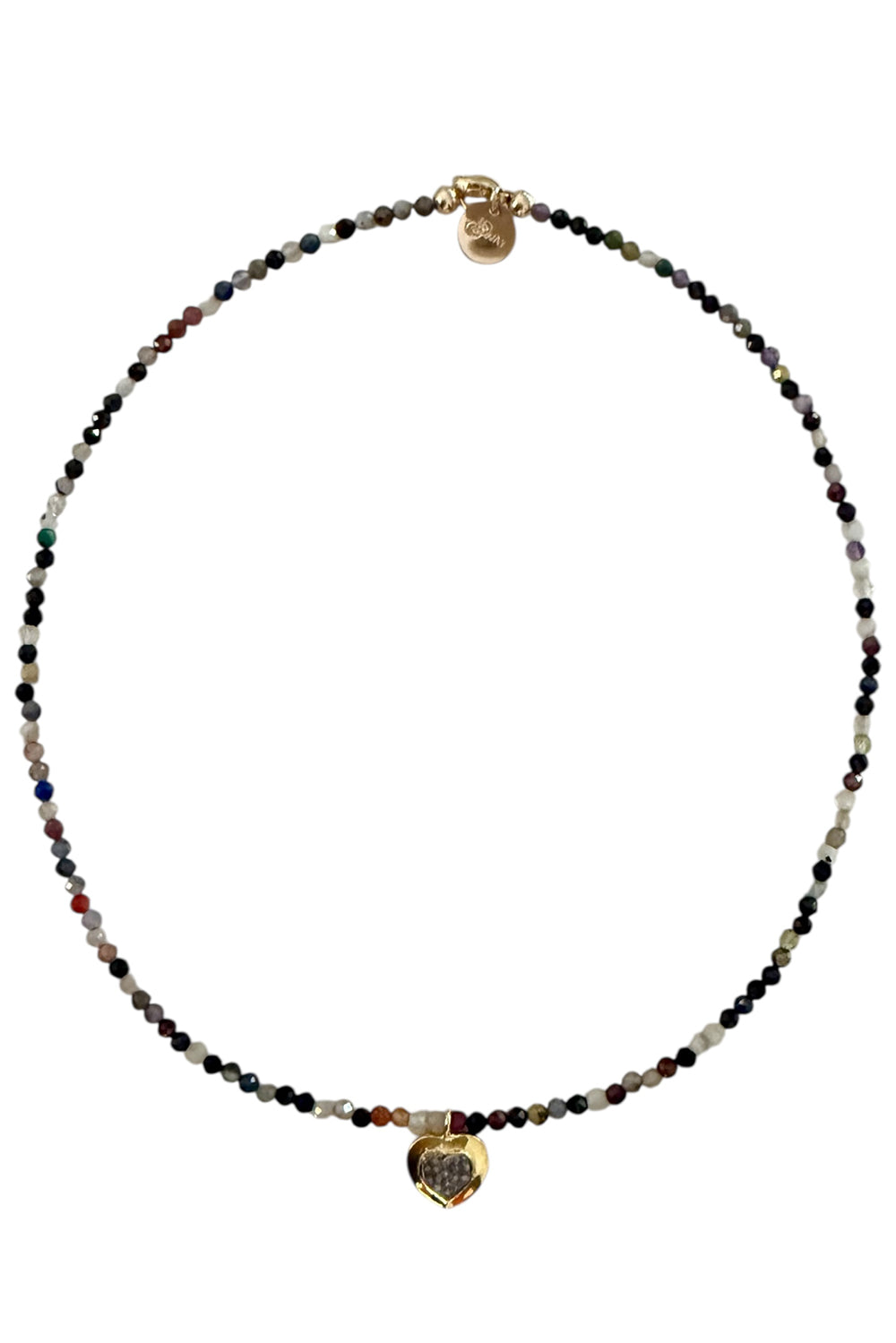 Faceted Multi-gemstone necklace with gold vermeil and pave diamond heart pendant