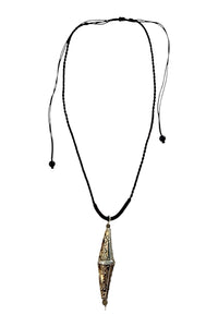 Adjustable necklace of chocolate brown silk cord and two-tone cone pendant