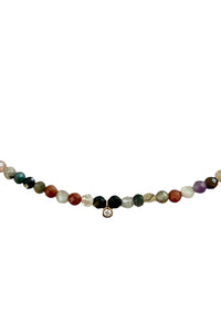 Faceted multi-gemstone necklace with lab grown diamond drop