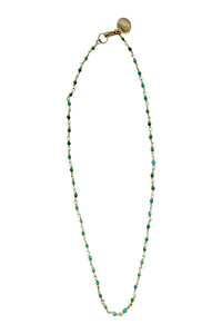 Necklace of Tiny Turquoise Enamel on Gold Filled Chain