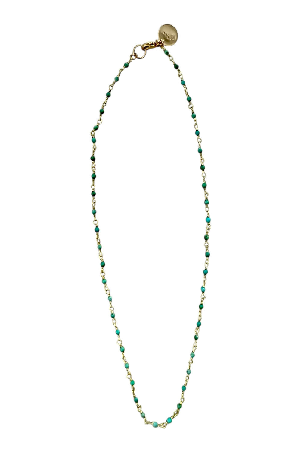 Necklace of Tiny Turquoise Enamel on Gold Filled Chain