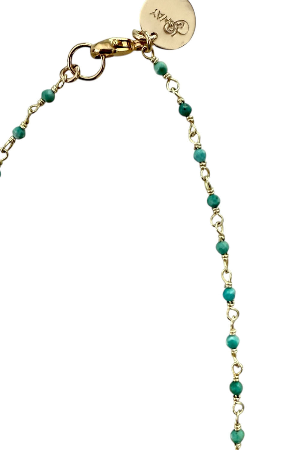 Necklace of Tiny Turquoise Enamel on Gold Filled Chain