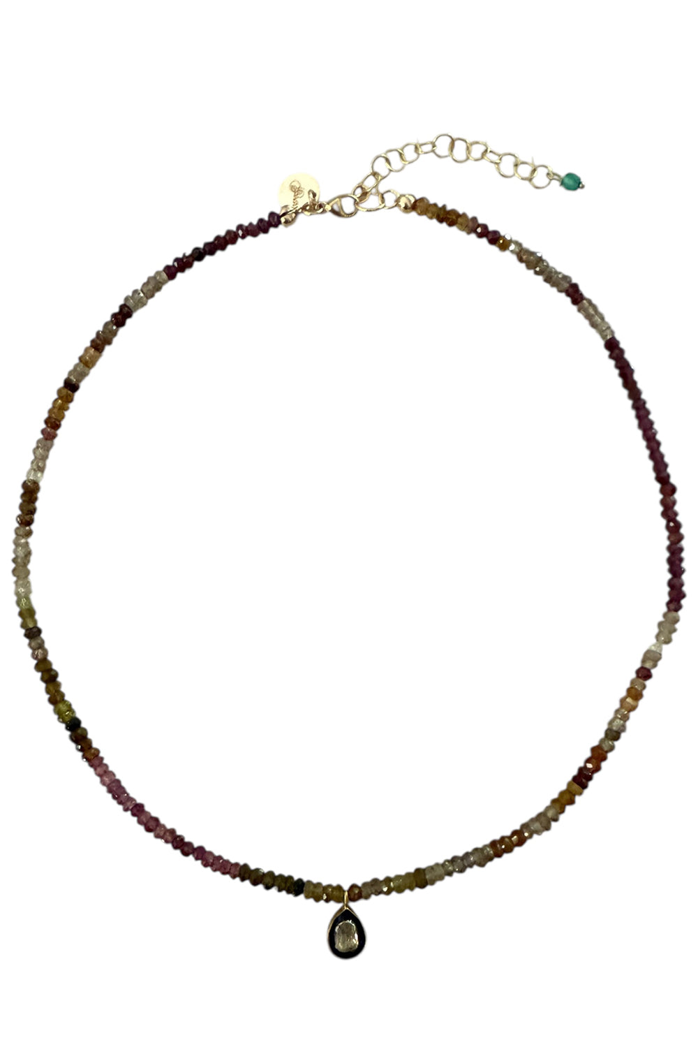 Necklace of faceted sapphires with polki diamond teardrop