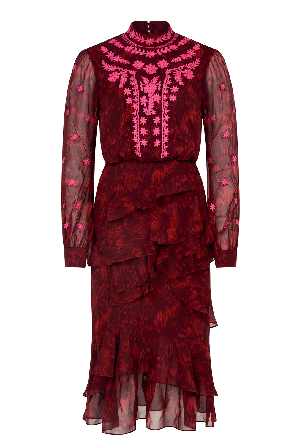 Isa Ruffle in Astilbe Burgundy Embroidery