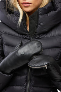 Betrice Faux Fur Lined Leather Mittens in Black