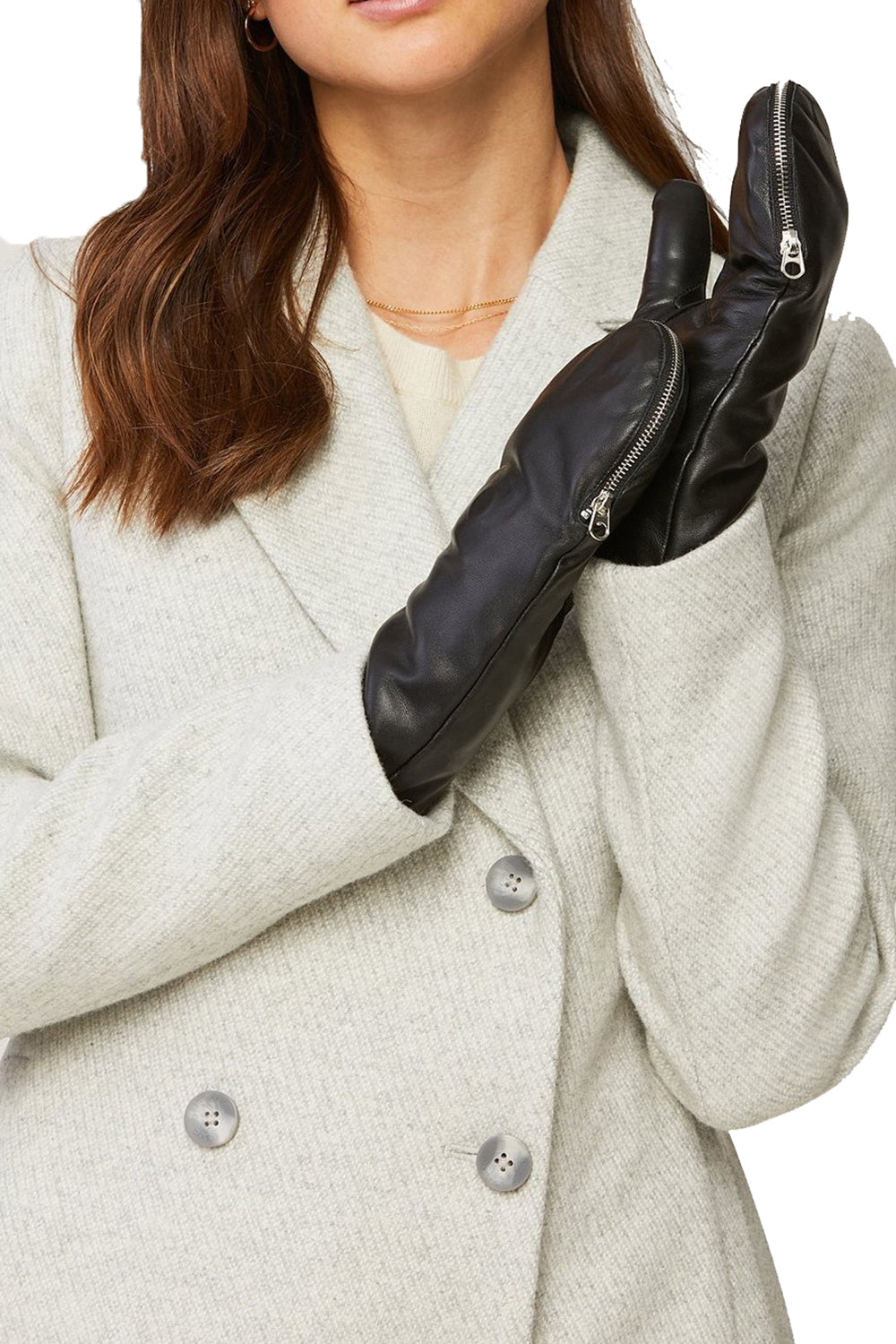 Betrice Faux Fur Lined Leather Mittens in Black