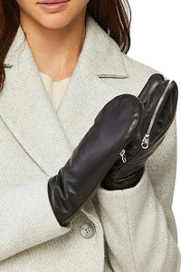 Betrice Faux Fur Lined Leather Mittens in Black