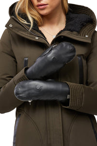 Betrice Faux Fur Lined Leather Mittens in Black