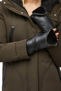 Betrice Faux Fur Lined Leather Mittens in Black