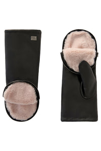 Betrice Faux Fur Lined Leather Mittens in Black Rose Quartz