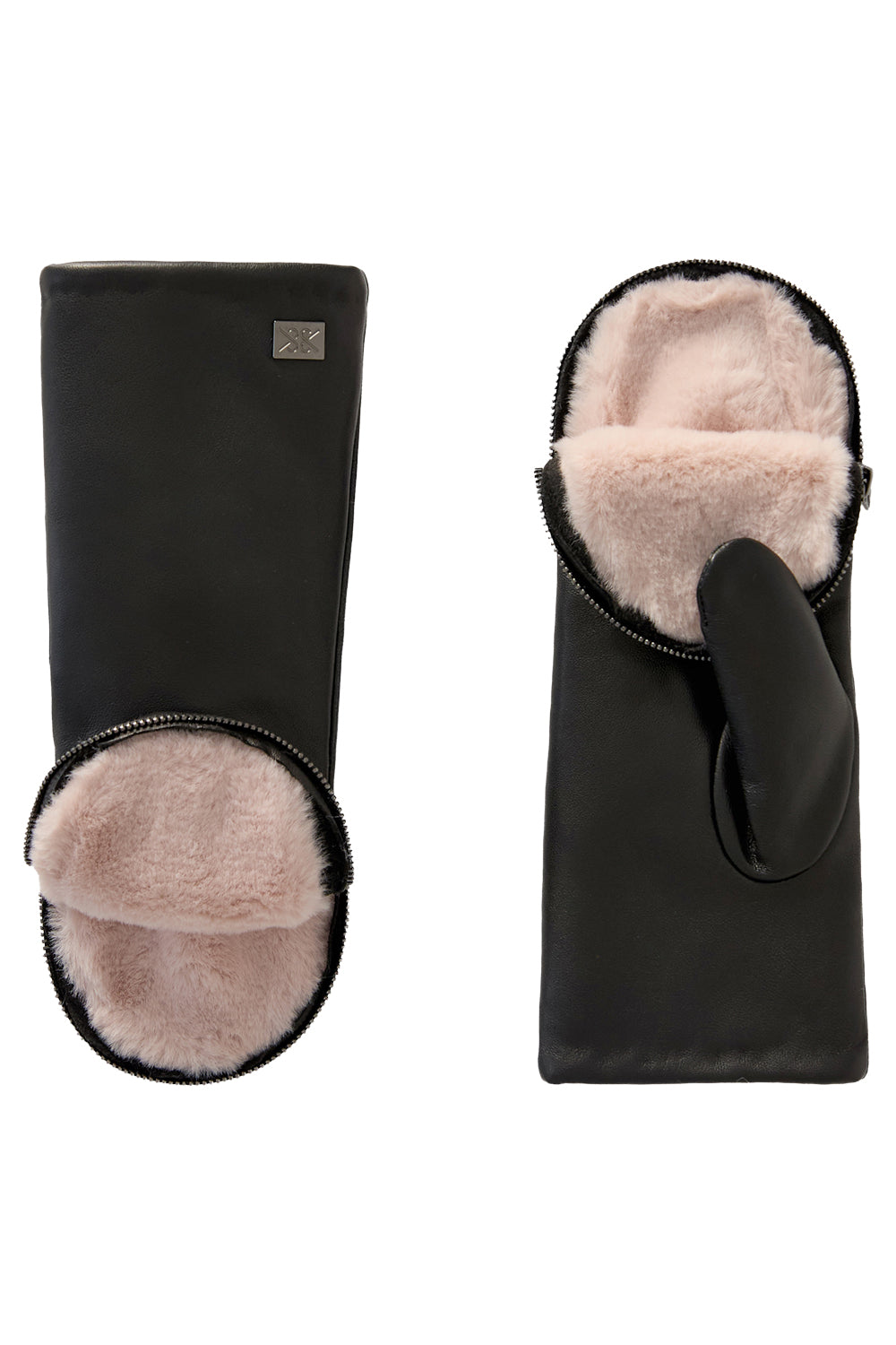 Betrice Faux Fur Lined Leather Mittens in Black Rose Quartz