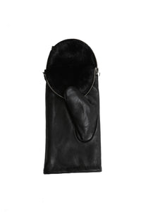 Betrice Faux Fur Lined Leather Mittens in Black