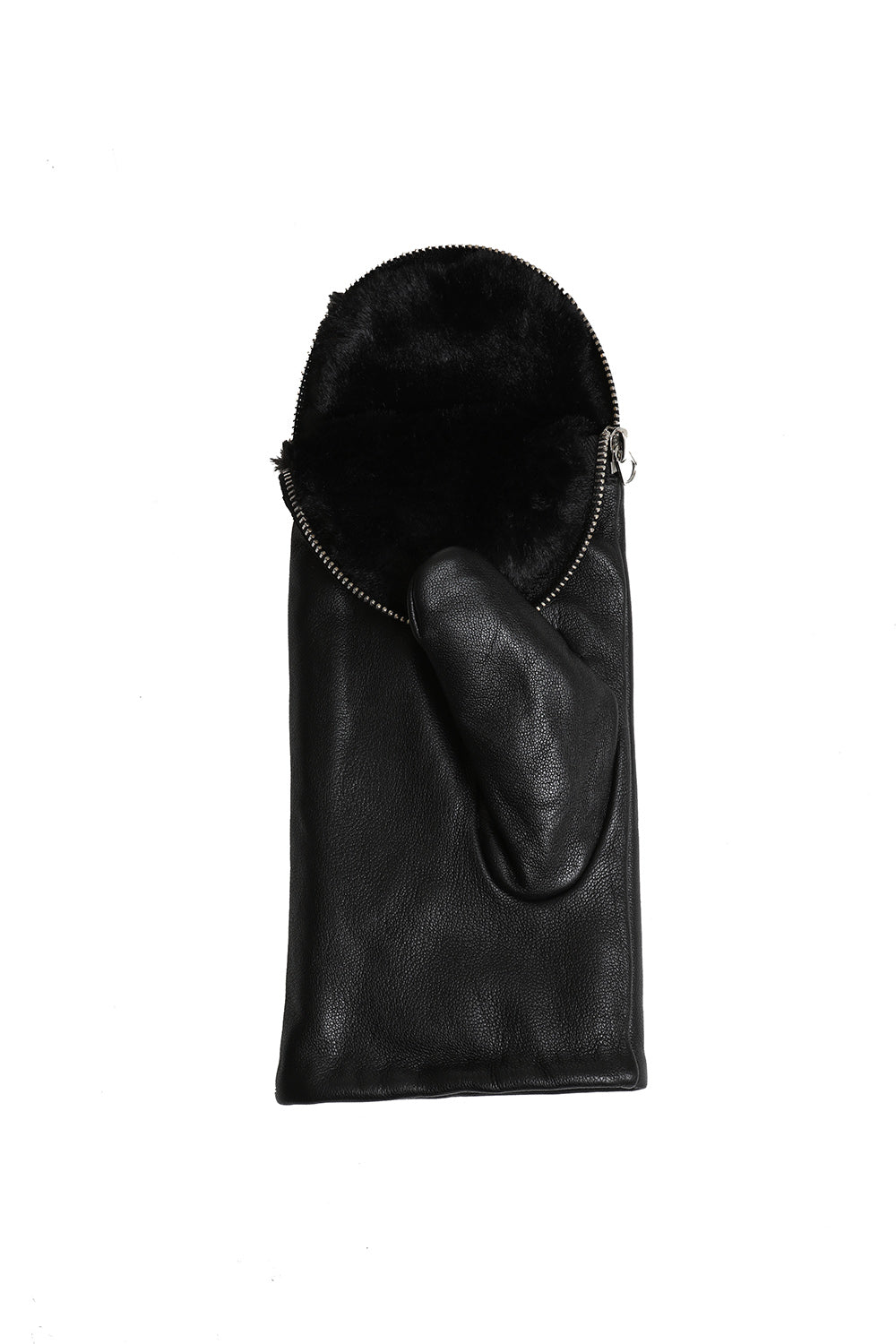 Betrice Faux Fur Lined Leather Mittens in Black