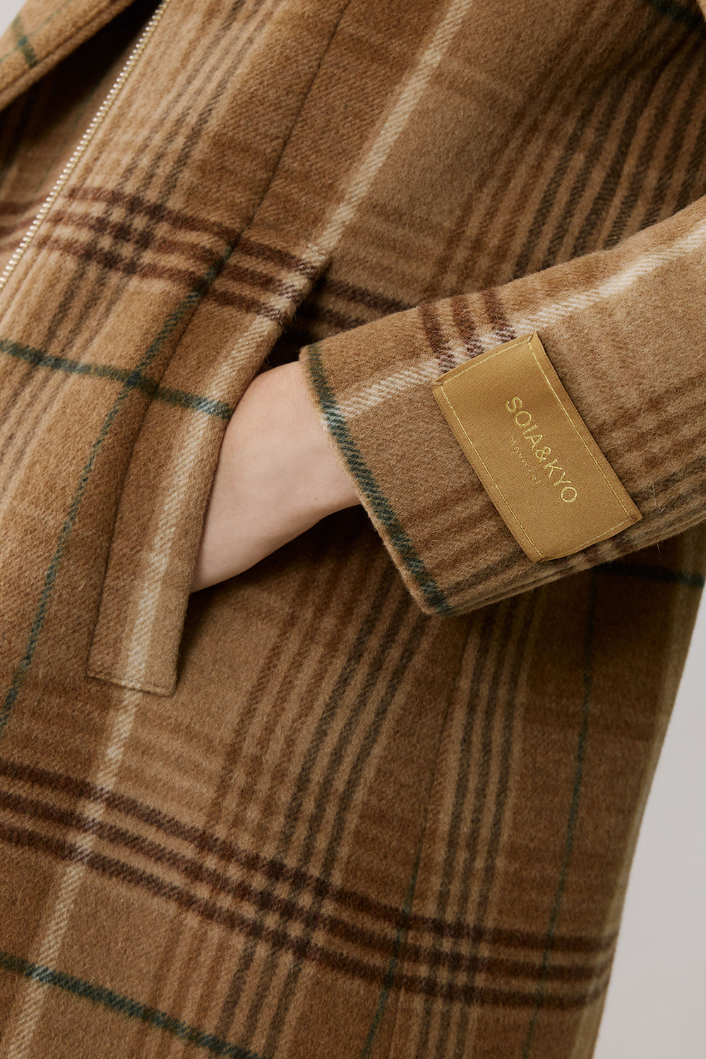 Kiana Plaid Coat in Teak