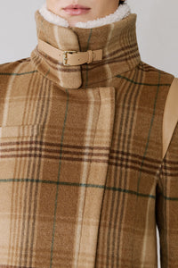 Kiana Plaid Coat in Teak