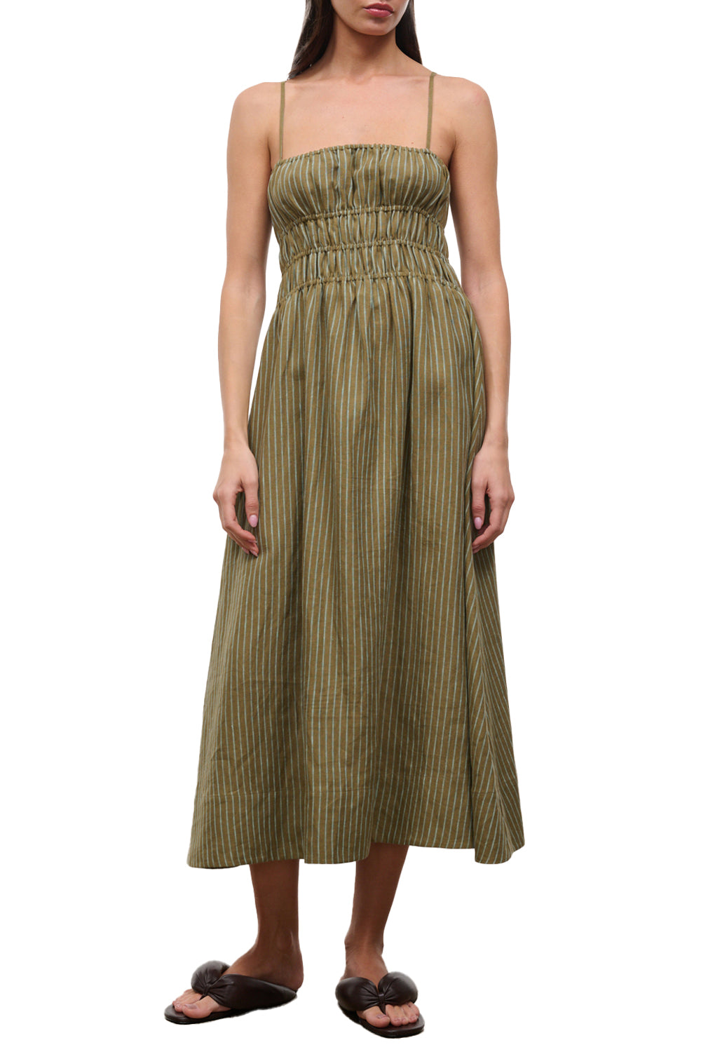 sienna linen sun dress - oceanside stripe STAUD Women's Ayla Midi Sundress Green weather occasions Category_BarbecueDresses Pants size:36 1874 Wedding Dress -