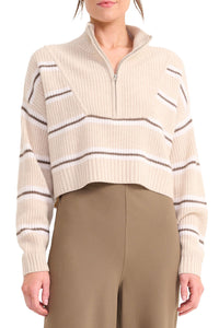 Cropped Hampton Cashmere Sweater in Whisper Stripe