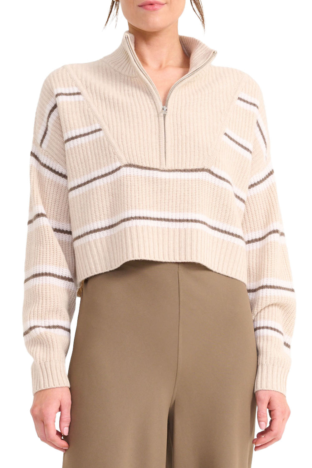 Cropped Hampton Cashmere Sweater in Whisper Stripe