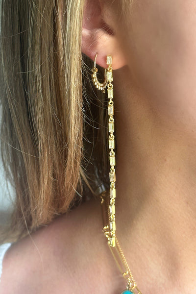 Emerald Cut 14K Gold Vermeil Bezelled Moissanite Water Fall Earrings