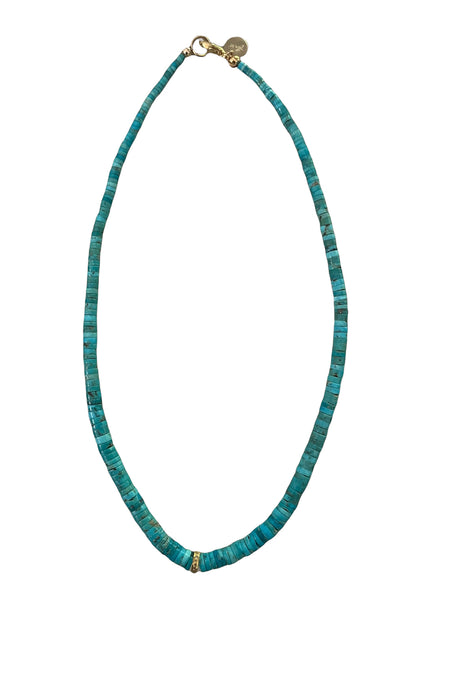 14K Gold Filled Paper Clip Chain Neckace with Turquoise Inlaid Heart Padlock