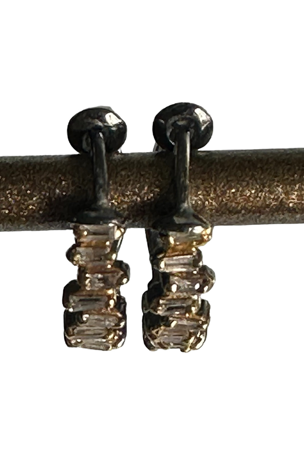 Oxidized Silver & Baguette Diamond Huggies